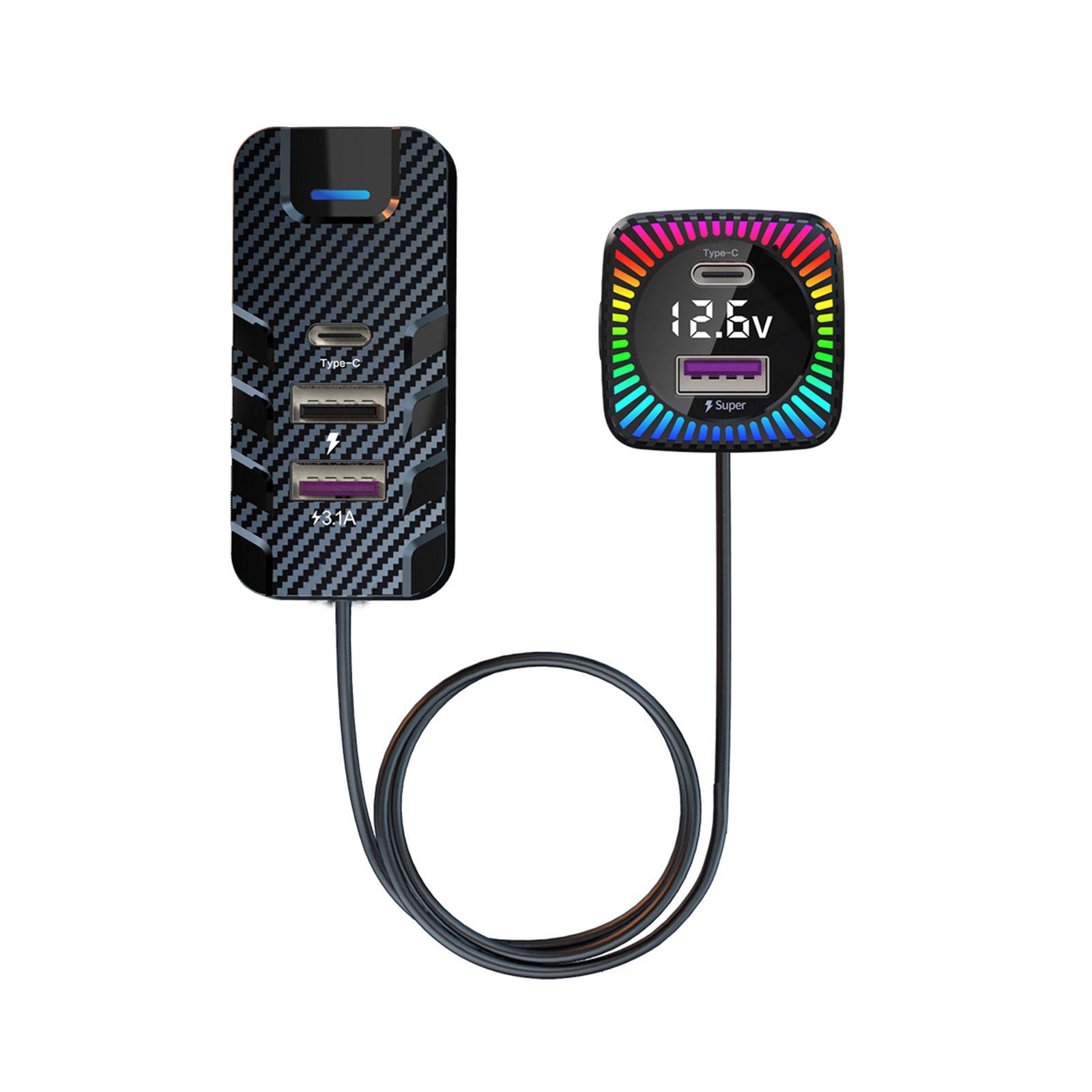 

5Многопортовое автомобильное зарядное устройство USB C, зарядное устройство USB от прикуривателя типа C с кабелем длиной 150 см для телефонов, планшетов