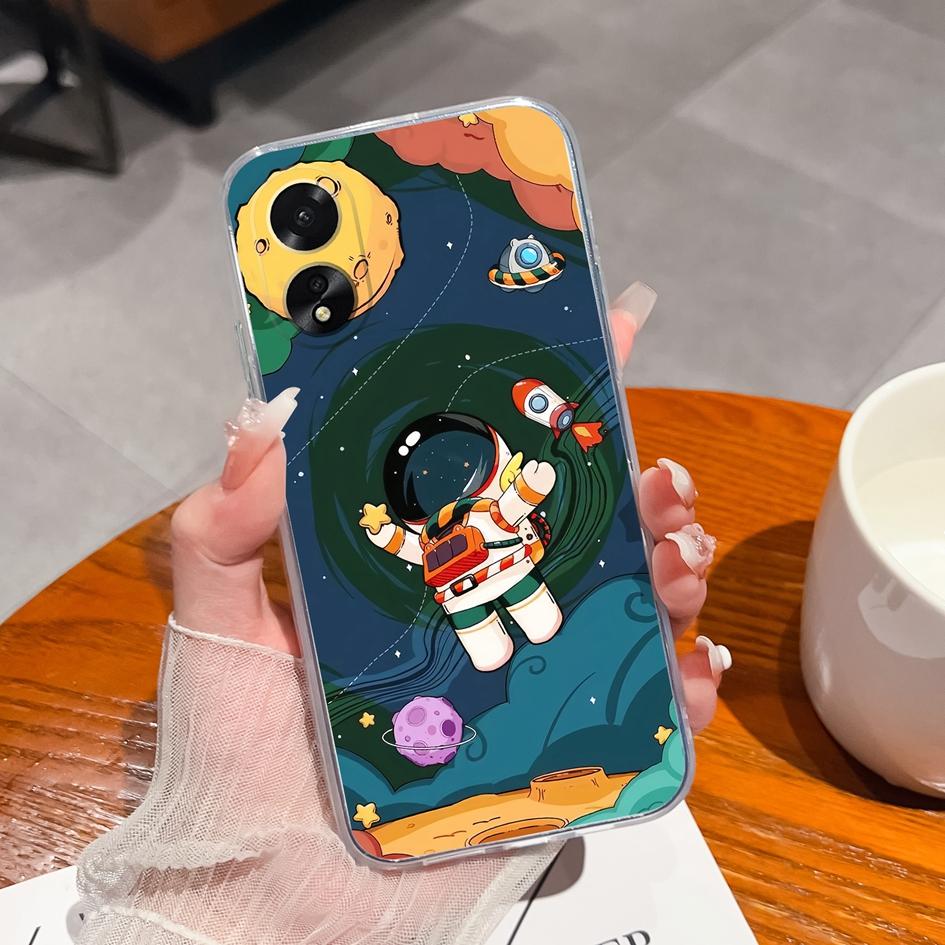 Dla OPPO Reno10 Pro A38 A79 A98 Realme 10 11 Narzo N53 Case śliczne moda astronauta dziewczyna przezroczysty miękki silikon TPU matowe etui na zderzak OPPO