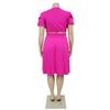 Comfortable Casual Flounce Sleeve Tie Waist Short Skirt Set with Pockets V Neck Plus Size Outfit