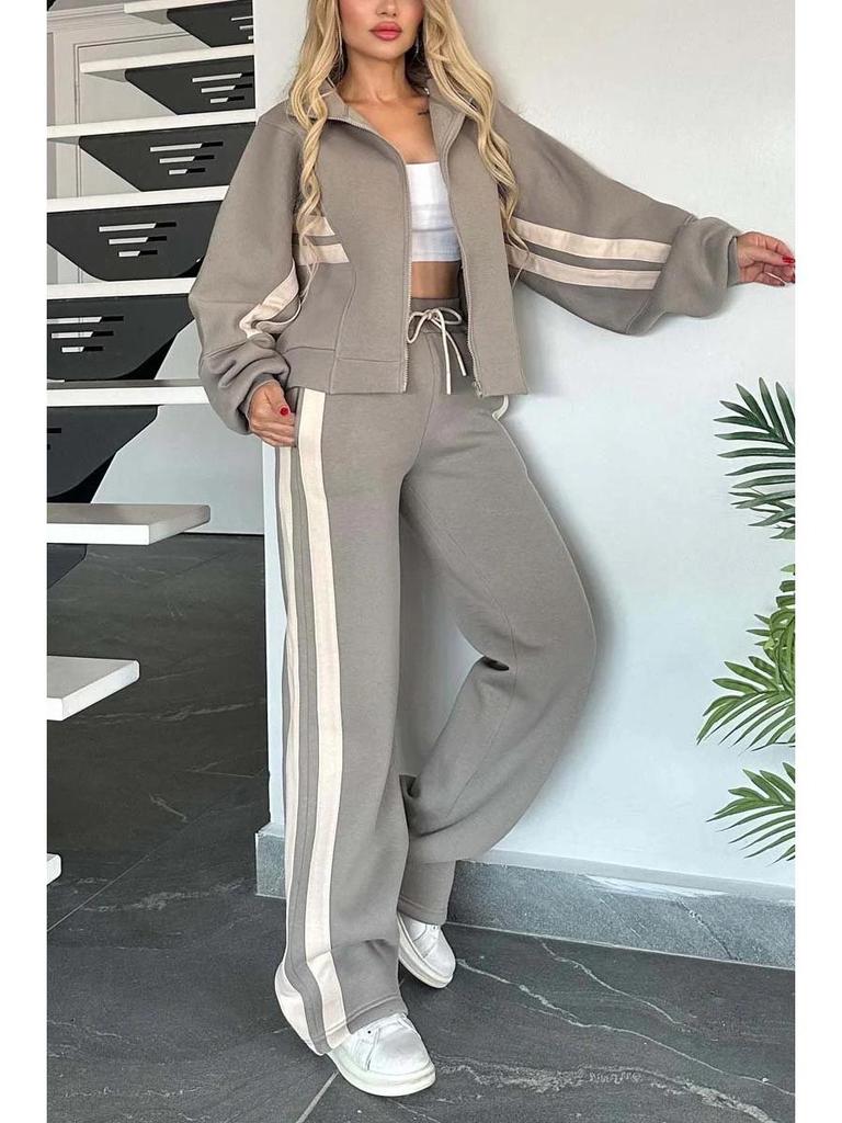 2024 Y2K Striped Zipper Jacket & Casual Sportswear Set for Women