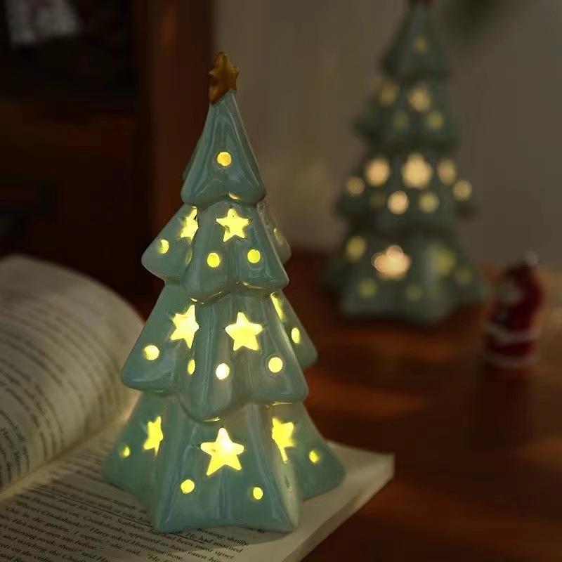 Christmas Cute Ceramic Star Christmas Tree Night Light Bedroom Desktop Decoration Ornament Atmosphere Light Birthday Gift