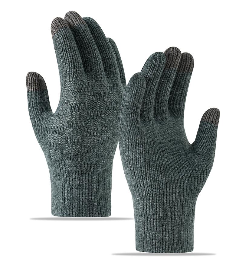 Winter Warm Knitted Gloves Fleece Lined Thick Touchscreen Cycling Flat Knit Gloves Solid Color Premium Black