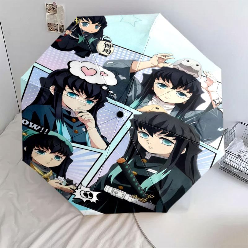 1 PC Automatic Folding Umbrella - Demon Slayer Kimetsu No Yaiba Pattern Portable Foldable Design With 8 Ribs Christmas Birthday Gifts