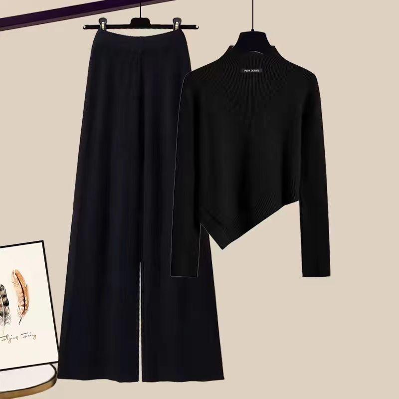 2025 Autumn/Winter High Neck Knit Sweater & Wide-Leg Pant Set