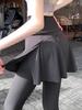 Petite Women's High-Waisted Shark Pattern Fleece-Lined Leggings with Skirt for Running, Fitness and Yoga