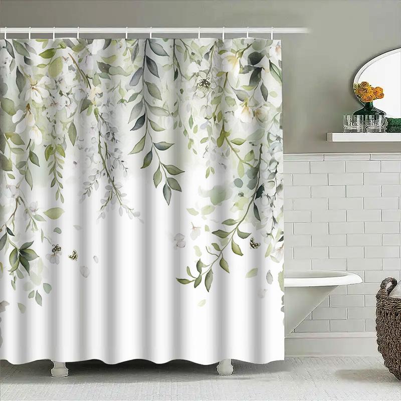 Charming Floral Shower Curtain with Delicate Leaves&Butterflies Enhances Bathroom Aesthetics Eco Friendly Material Easy to Clean