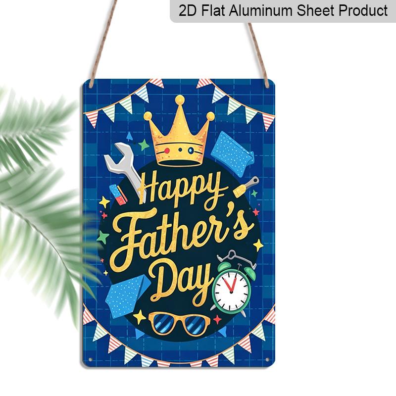 

2D Flat, 1pc Festive Blue Plaid Father s Day Metal Wall Art Sign Happy Father s Day - 8*12 Inch Aluminium Rustic Home Decor, Crown & Tools Party 20*30cm