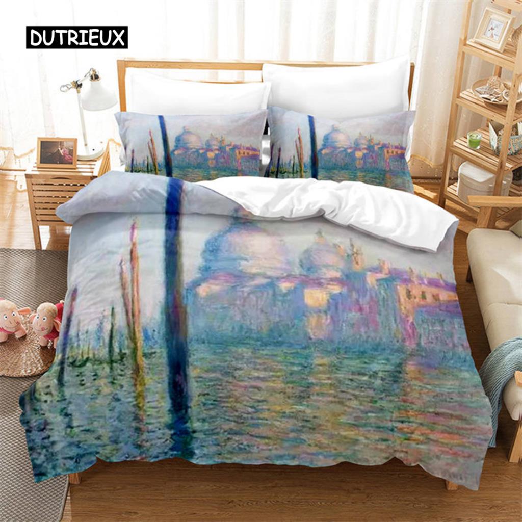 3D Artistic Bedding Set King Monet Van Gogh Style Sky Oil Painting Pattern Printed Duvet Cover With Pillowcases Hot Sale 2/3PCS