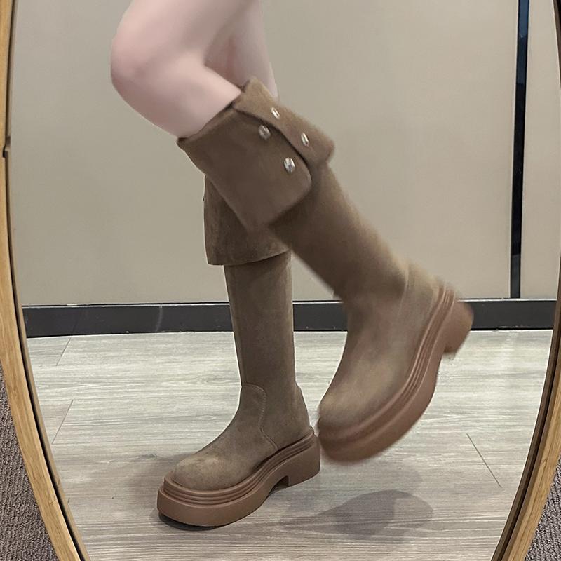 

Мода 2024 года. Новые модные сексуальные замшевые ботинки челси на среднем каблуке до колена. Зимняя новая дизайнерская обувь класса люкс. 40 хаки