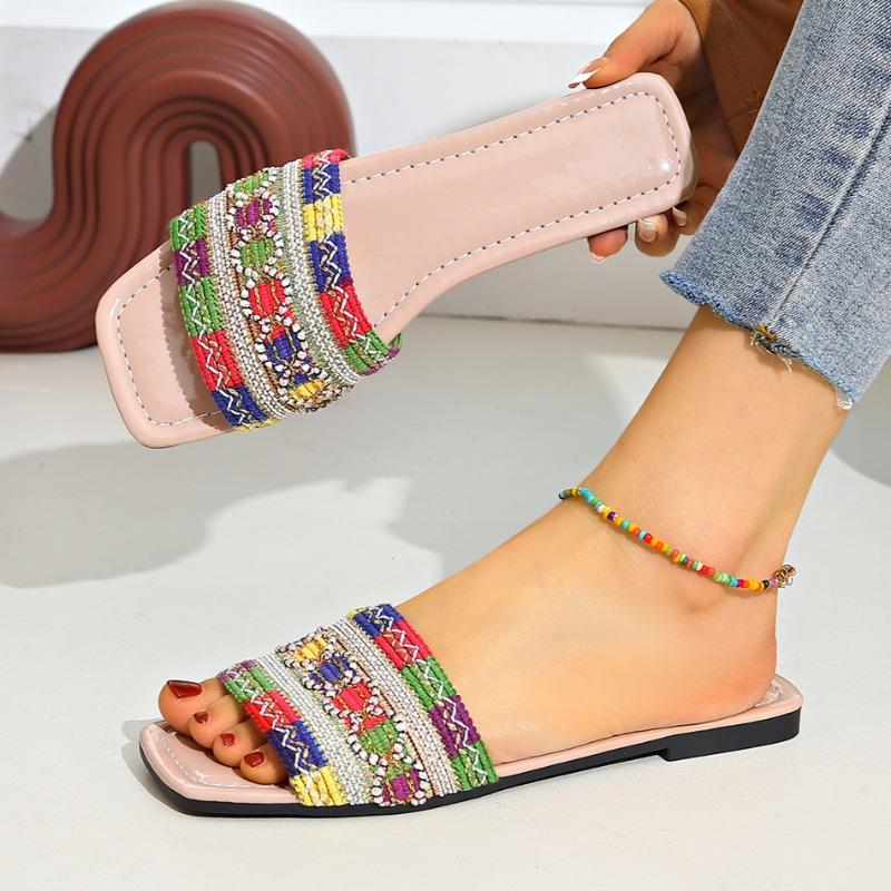 

Women Slippers Fashion Summer Outdoor Beach Sandals Square Head Luxury High Quality Slippers Home Slides Women Zapatos De Mujer 42