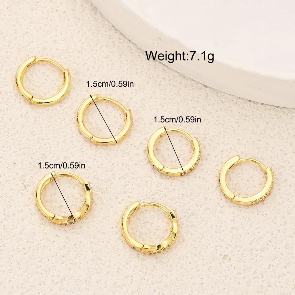 6PCS Simple Crystal Hoop Earrings for Women Gold Silver Color Cartilage Stackable Earrings Sets Female Party Accessories Jewelry