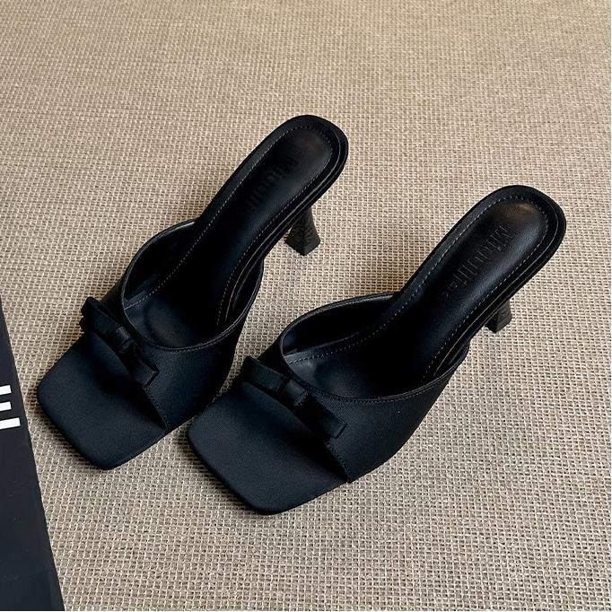 Square Toe 6cm/8cm High-heeled Sandals, Straight Drag Bow Sandals For Women