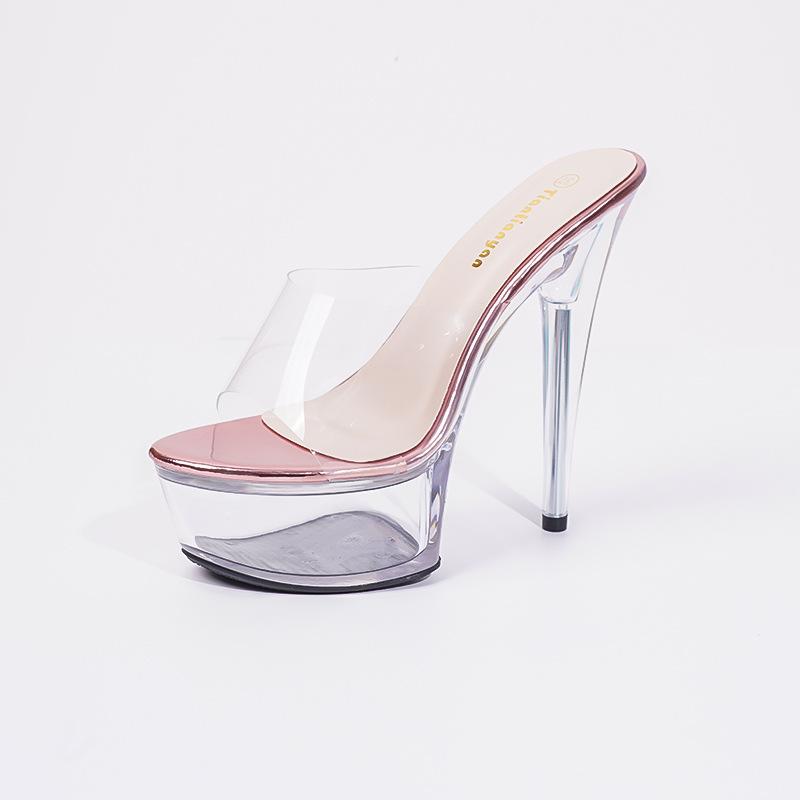 Spetsig vattentät bordssommar ny transparent rem tjock klack superhög klack vardagsmode sandaler damslippers enkelskor
