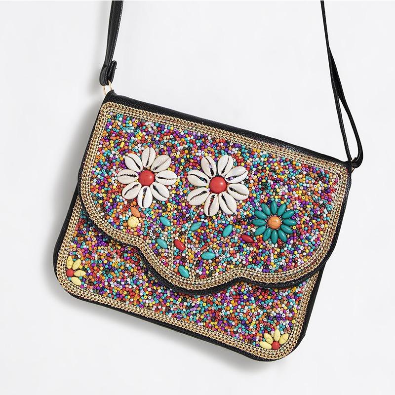 Сумка-саше из рисовых бусин, сумка-ракушка, сумка для мобильного телефона, сумка через плечо с цветами для путешествий и фотографии, женская сумка