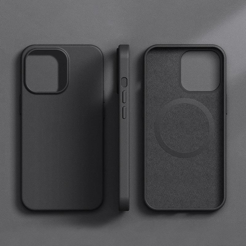 Leren Magnetische Animatie Hoesje voor Voor Iphone 16 15 14 13 Pro Max Plus Magneet voor Magsafe Telefoonhoesje Draadloze Oplaadhoes