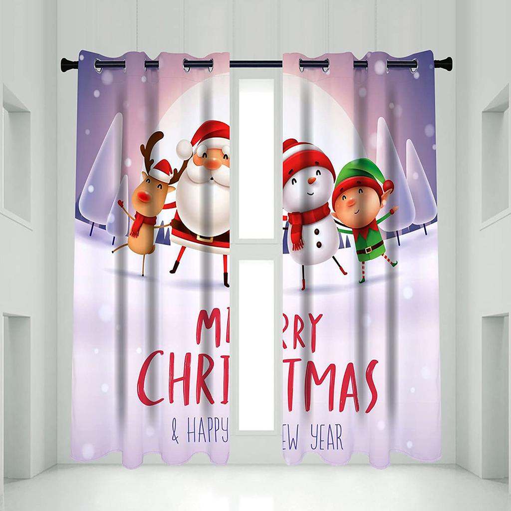 Cartoon Santa Claus Merry Christmas Pattern Print Curtains Curtain Drapes Living Room Bedroom Kitchen Light Blocking For Area Made Of Polyester