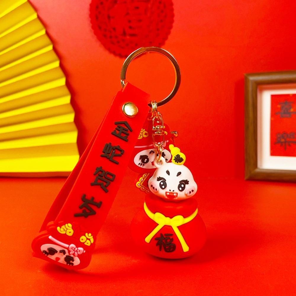 Creative Snake Year Keychain Lucky Cartoon Snake Pendant Fashion New Year Key Ring  Bag Charm