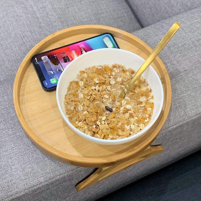 Sofa Tray Table Sofa Armrest Clip-On Tray Natural Bamboo Sofa Tray Practical TV Snack Tray for Remote Control Coffee Snacks