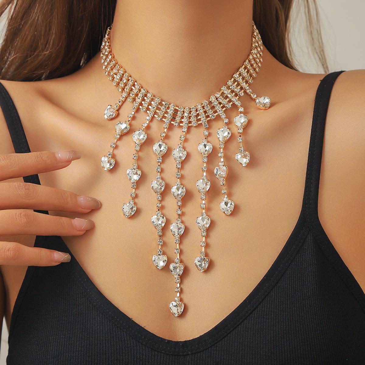 Heart Tassel Rhinestone Clavicle Necklace - Multi-layer Fashion Accessory for Women