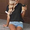 Women's Fashion Color Round Neck Knitted Short Sleeve Color Blocked Loose T,shirt Top