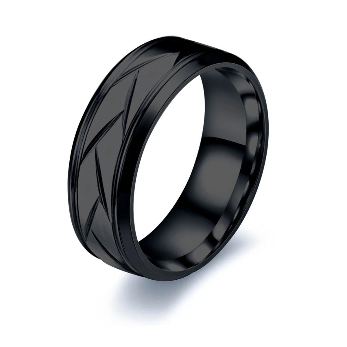 

Fashion Men’s Copper Color Black Stainless Steel Ring Groove Multi-Faceted Ring For Men Women Engagement Ring Anniversary Gifts 13 чорний