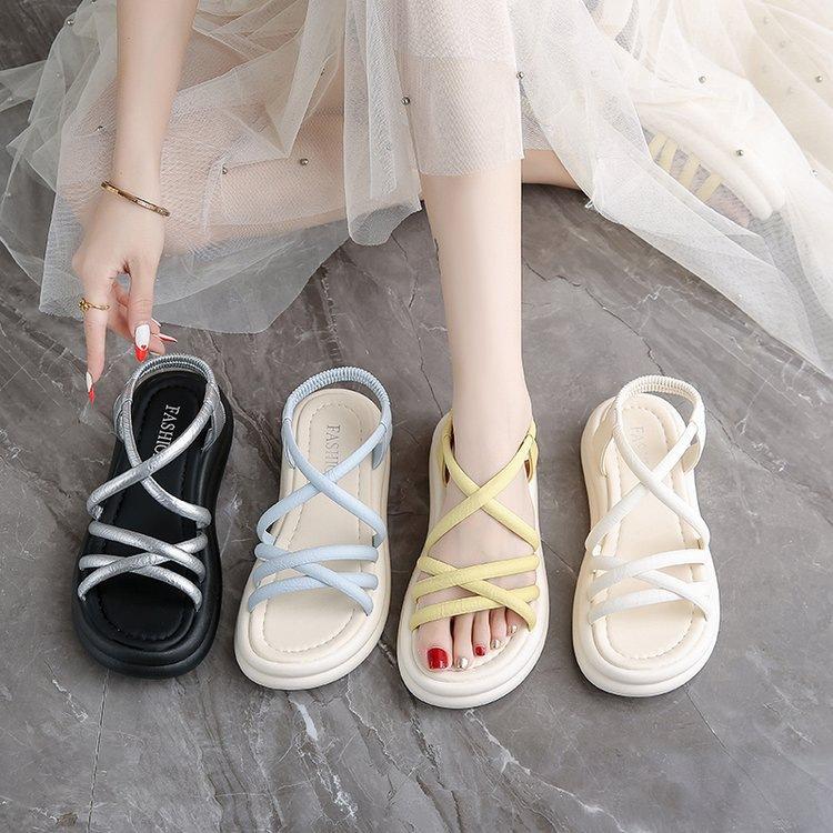 Thick-soled Roman Sandals Women's 2025 Summer New Outer Wear Soft Sole with Skirt Fairy Wind Cross Strap Beach Shoes