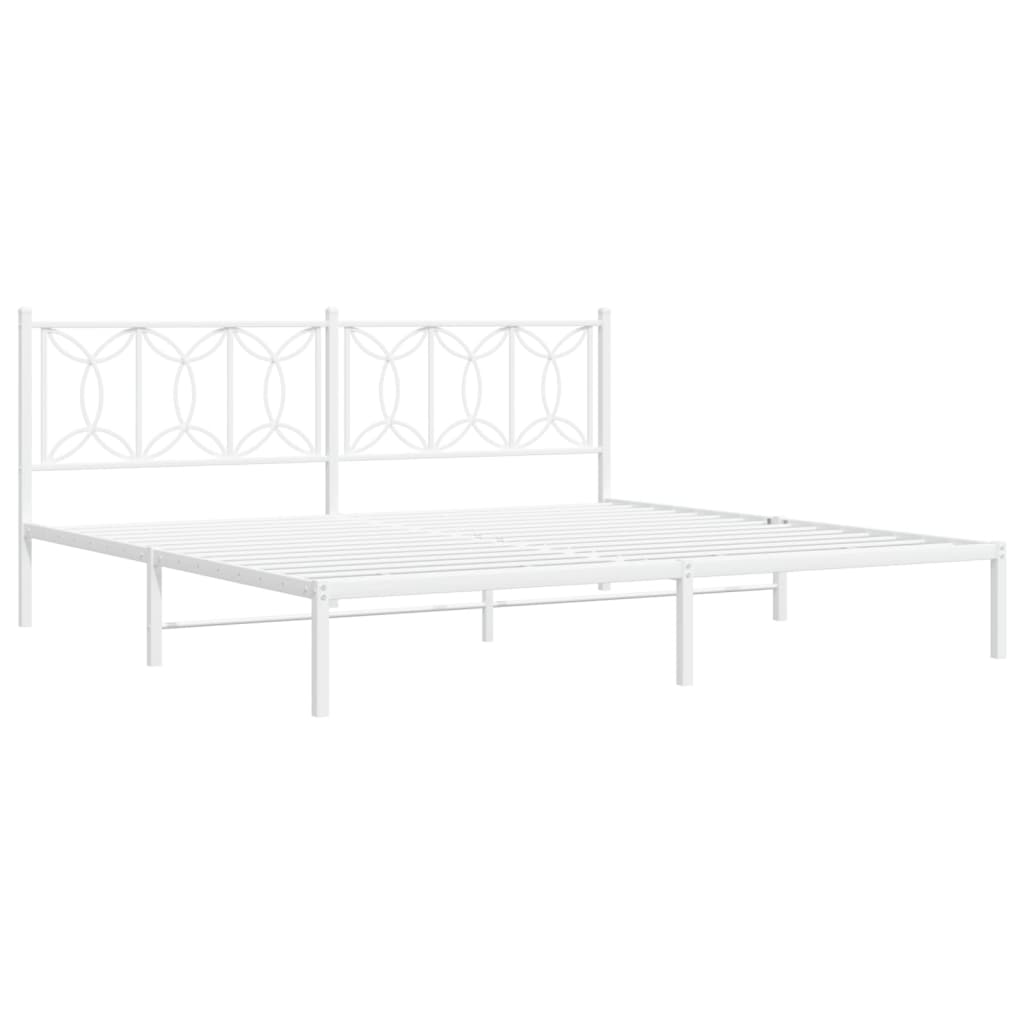 Metal Bed Frame with Headboard White 193 x 203 cm