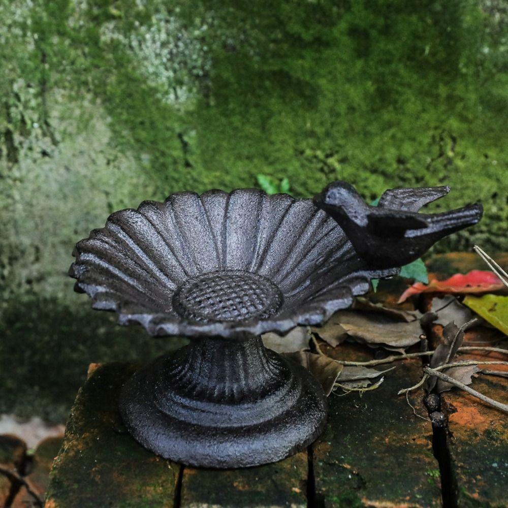 Cast Iron Petal Bird Feeder Basin Nostalgic Bird Food Dispenser Art Statue  Outdoor