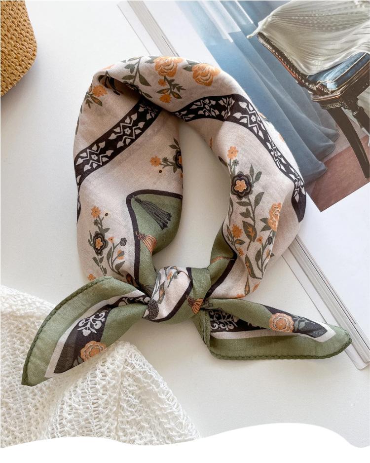 Fashion Korean version of thin silk cotton blended silk scarf women's summer light silk cotton scarf head scarf square scarf versatile silk scarf