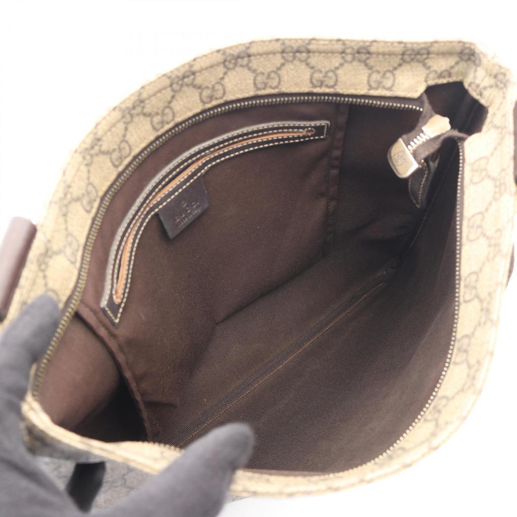 Used GUCCI GG Supreme Shoulder Bag 201446 PVC Coated Canvas Leather Beige Brown Used Unisex