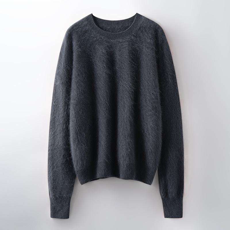 2025 Autumn/Winter Women's Seamless Knit Wool Sweater - Round Neck, Loose Fit, Plus Size, Long Sleeve Top