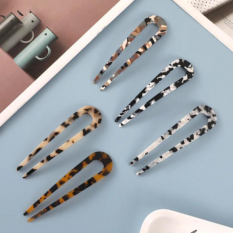 Fashion Acetate Hair Sticks for Women Shell HairClip Hair Pins U Shape Girls Hairpins HairBun Maker Wedding Hair Accessories