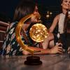 LED Table Lamp Hemp Rope Wrought Iron Moon Ball Decorative Bedside Night Lamp for Children Holiday Party Gift