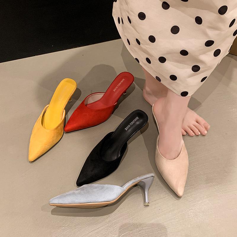 Pointed Slippers Fashion High Heels Bag Head Half Drag Sandals 2025 Spring and Summer New Korean Version Outer Wear Thin Heel Cool Slippers