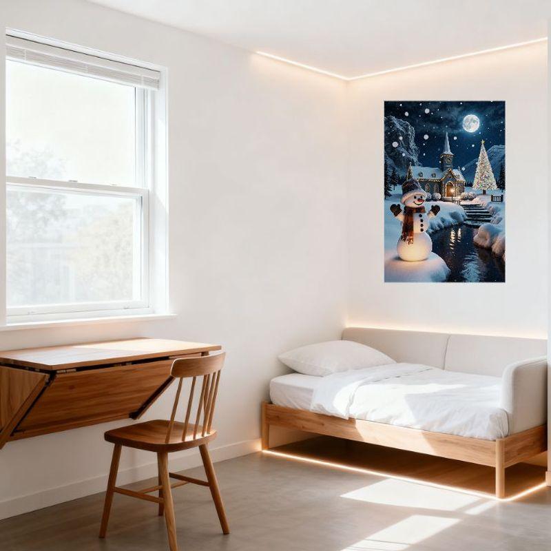 Magical Winter Night Snowman Christmas Tree Church Metal Tin Sign Vintage Xmas Decor for Home Wall Art