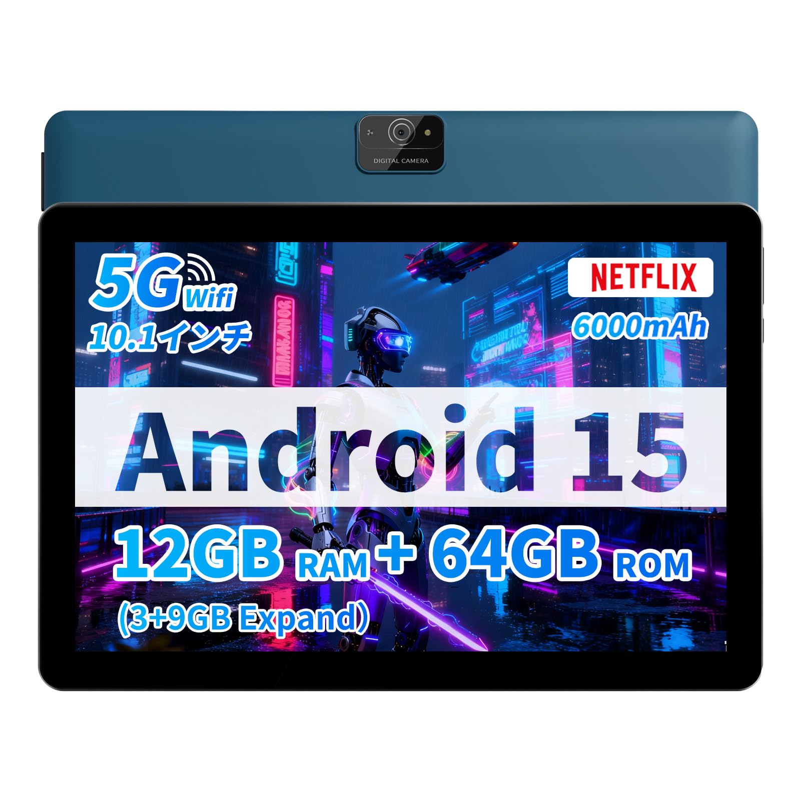 

Android 15 12GB RAM installed 9GB 64GB 1280x800 Dual Dual 10-inch Tablet, (3GB + expandable), ROM, 6000mAh, IPS, Speakers, Cameras, Type-C (Blue)
