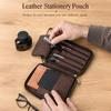 CONTACT'S Genuine Leather Men's Wristband Bag Men's Pouch with A6 Notebook Pocket 6.7inch Cellphone Pocket 5 Pens Slot