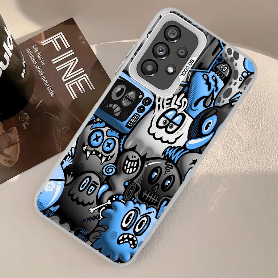 Case for Samsung Galaxy A72 A32 A36 A12 A14 A56 A17 A52 A54 A13 A23 A71 A25 A73 A16 A34 Phone Cover Graffiti Black