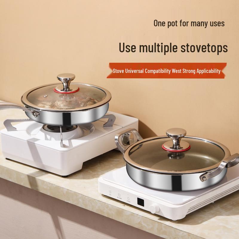 Titanium 316L Non-Stick Stainless Steel Frying Pan, Flat-Bottomed, Universal for Induction and Gas Stoves, Ideal for Commercial Use and Fried Eggs.