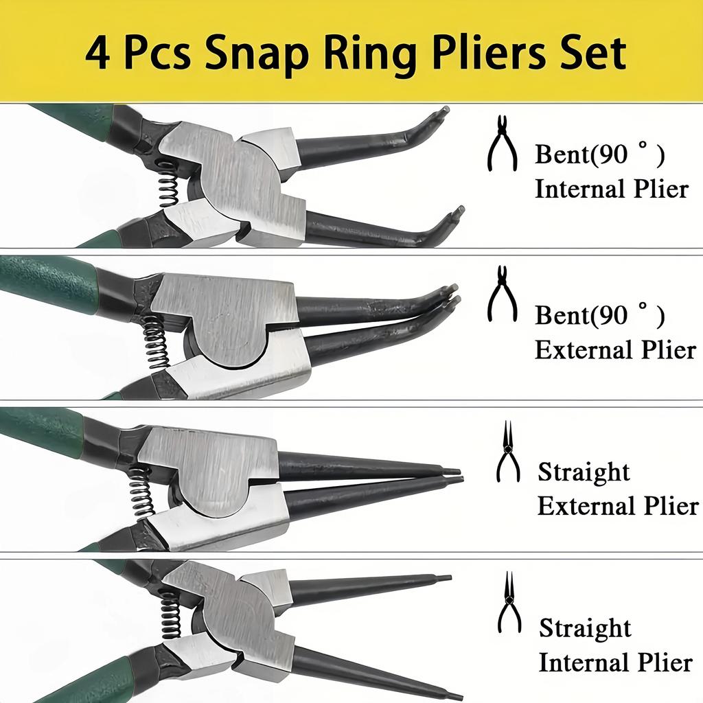 4pcs Multifunctional Circlip Pliers Set, Internal & External Retaining Ring Pliers for Industrial & DIY Use
