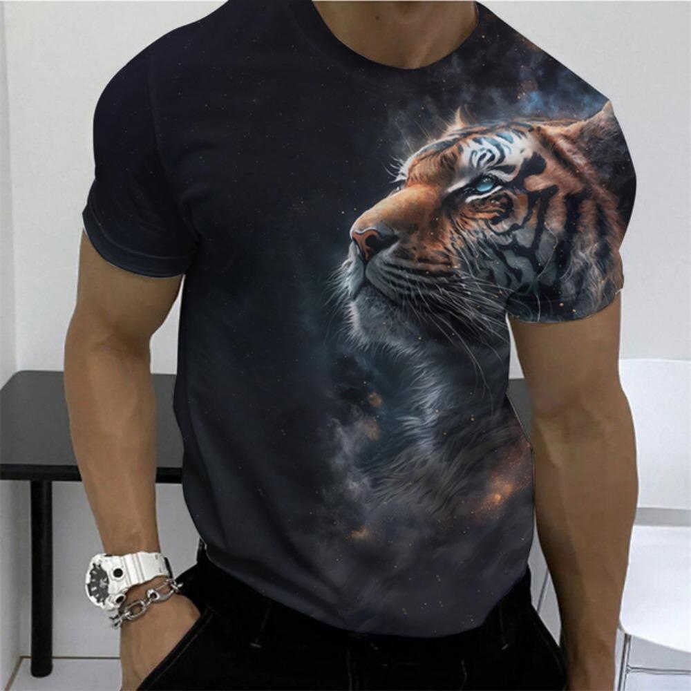 Summer Retro T-Shirt Animal Lion 3d Print Fashion Short Sleeve Top Elastic Oversized Clothing Sweatshirt Fitness T Shirt For Men