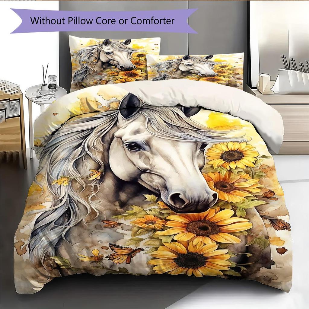 1PC Horse Bedding Quilt Set Quilt Cover Pillowcase Home Decoration Birthday Gift (1 * duvet cover + 2 * pillowcase, without core)