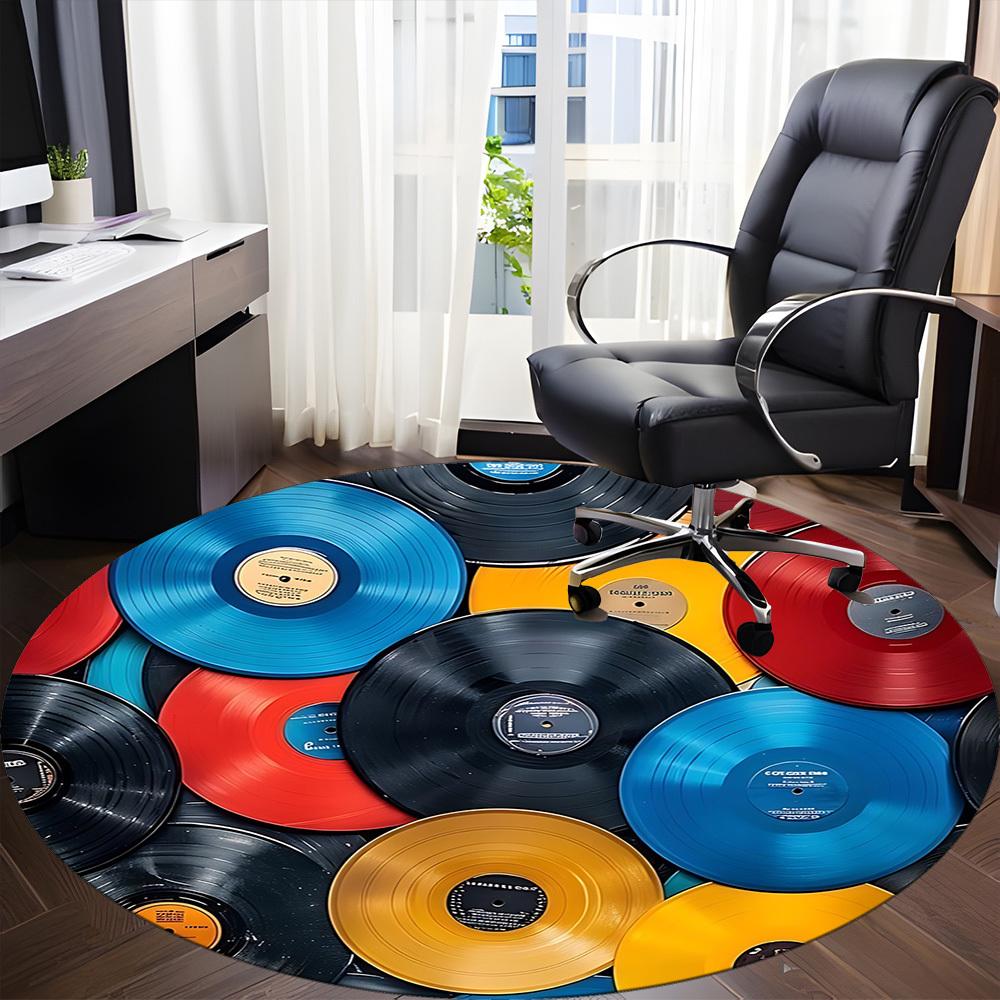 1 Stück Musiksammlung Vinyl Büro Runder Teppich, Matte Geeignet für Büro, Unter Bürostühlen Schlafzimmer Wohnzimmer Heimdekoration, Raumdeko