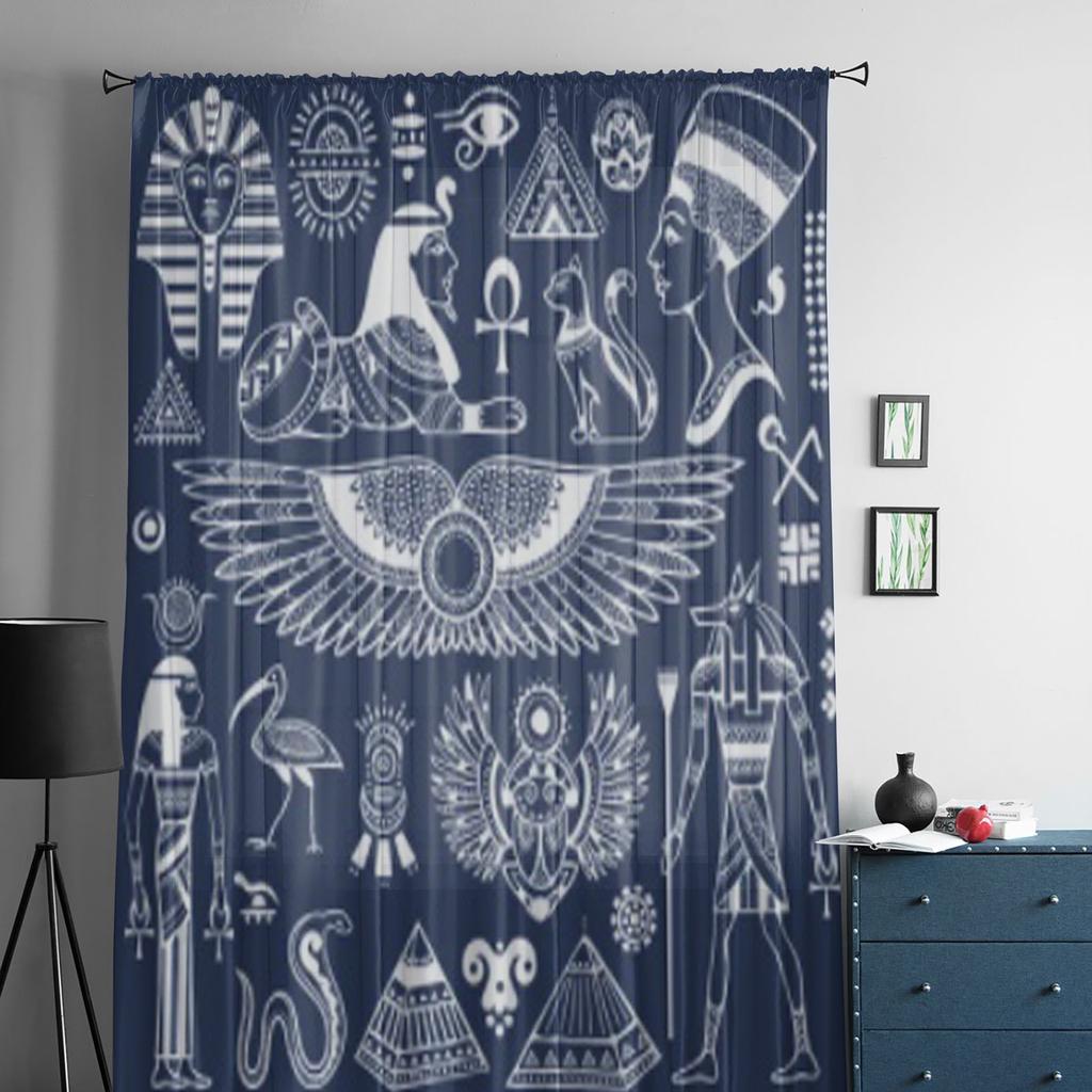 Set av Vektor Isolerade Egypten Symboler och Föremål Chiffong Skira Gardiner Vardagsrum Sovrum Dekor Fönster Voiler Tyllgardin