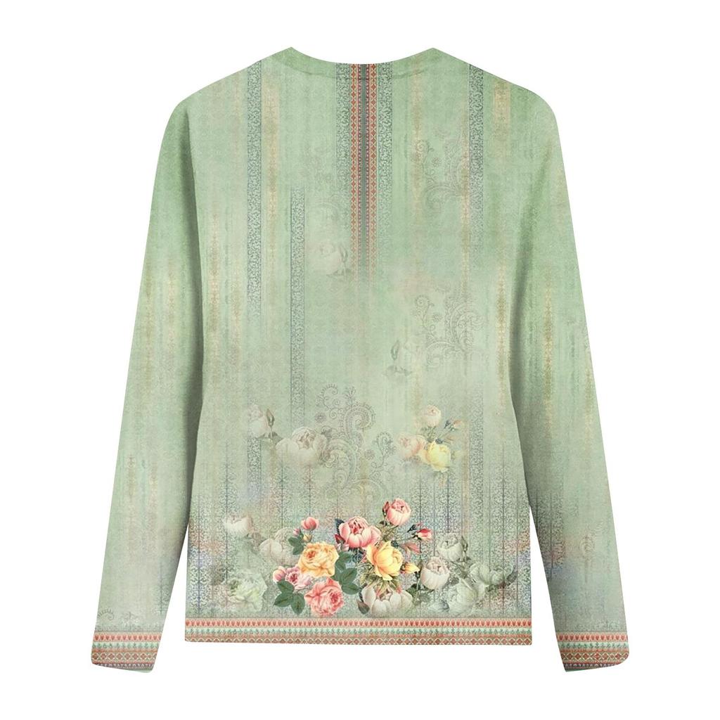 Women's Fashion Casual LongSleeve  Print Round Neck Pullover Top Blouse