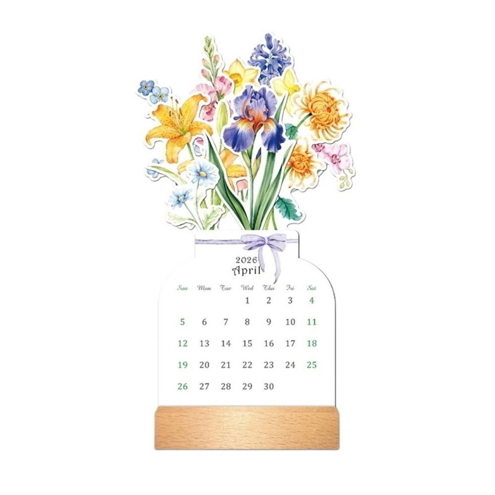 Detachable Base Monthly Planner Wooden Base 2026 Desktop Calendar  for Table Desk Decor