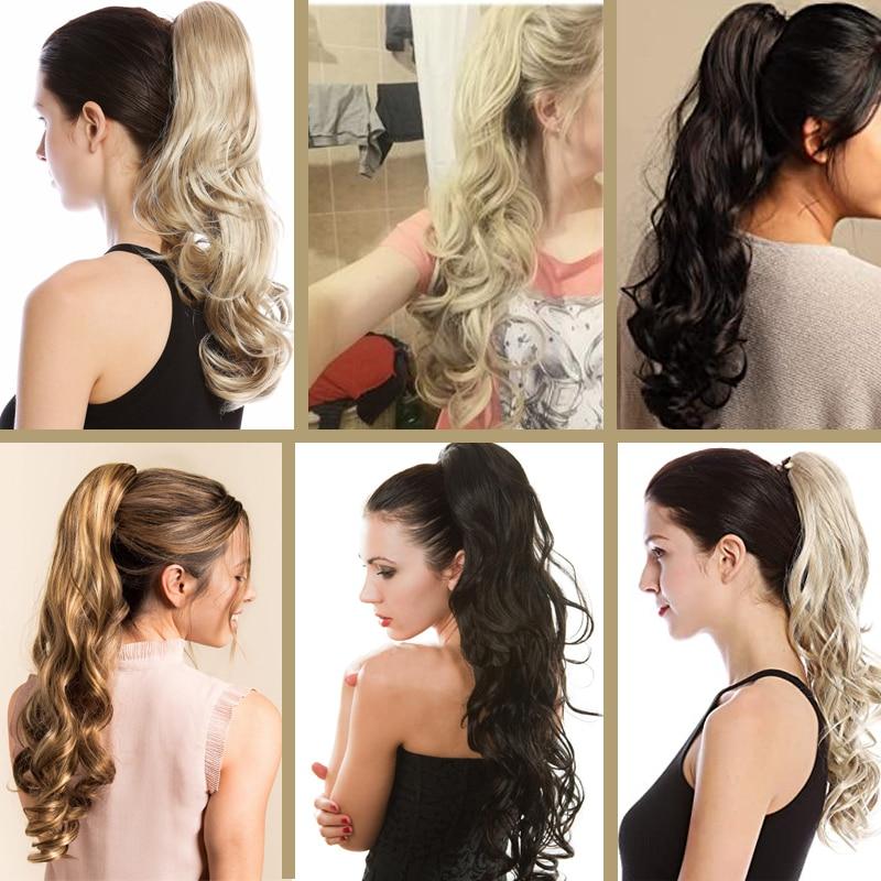 MISSQUEEN Kunstfaser-Wellen-Pferdeschwanz für Damen zum Aufstecken, verlängerter langer Pferdeschwanz, natürliche lockige Haarverlängerung, Schwarzbraun, 22 Zoll