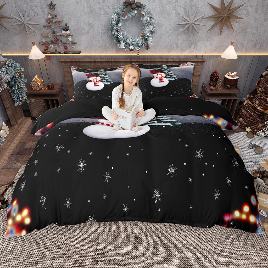 Homewish Kids Christmas Duvet Cover Set Merry Xmas Bedding Set Cute Snowman Gingerbread Comforter Cover Set