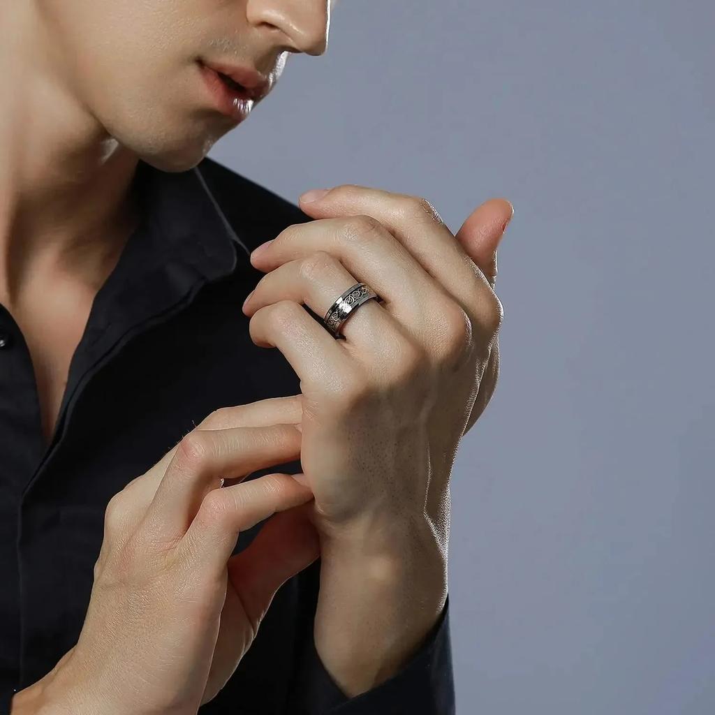 Fashion 8mm Men Copper Color Stainless Steel Celtic Dragon Rings Black Carbon Fiber Rings For Men Wedding Band Jewelry