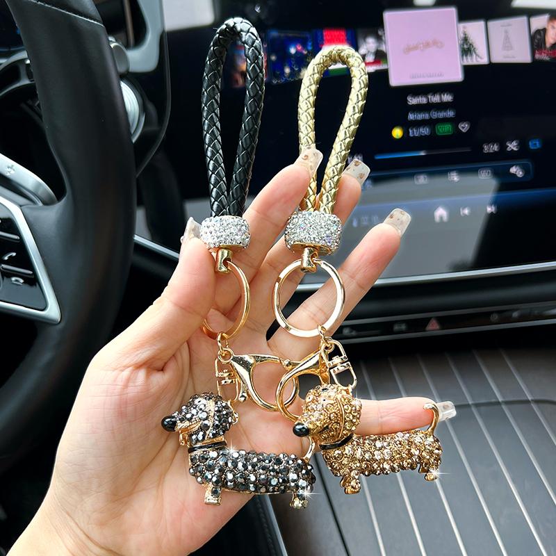 Cartoon Diamond Puppy Car Keychain Pendant Cute Dachshund Backpack Accessories Couple Car Key Chain Gift